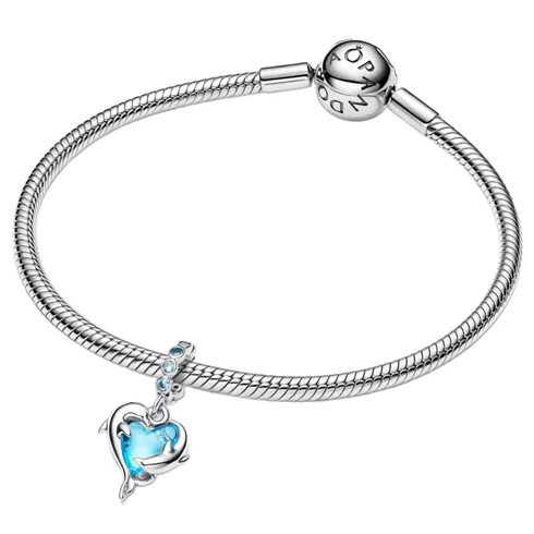 793924C01 PANDORA Blue Murano Glass Dolphins Dangle žensi privezak
