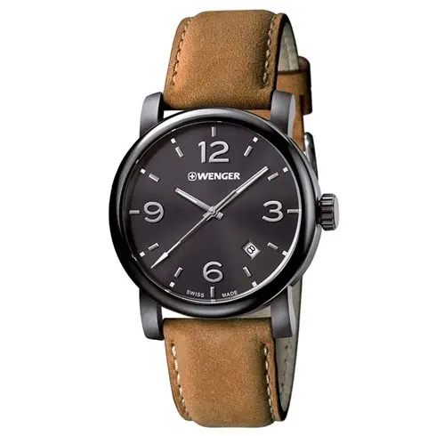 01.1041.129 WENGER Urban Metropolitan Stainless Brown Leather Band Black Dial Men's  Swiss made ručni sat