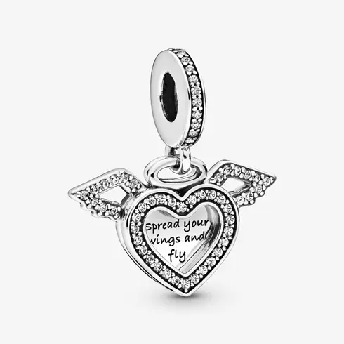798485C01 PANDORA Heart and Angel Wings Dangle privezak