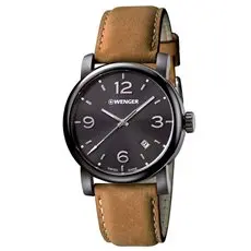 01.1041.129 WENGER Urban Metropolitan Stainless Brown Leather Band Black Dial Men's  Swiss made ručni sat    