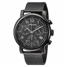 01.1043.108 WENGER  Urban Classic Chrono Stainless Mesh Bracelet Black Band Black Dial Men's Swiss made ručni sat                      