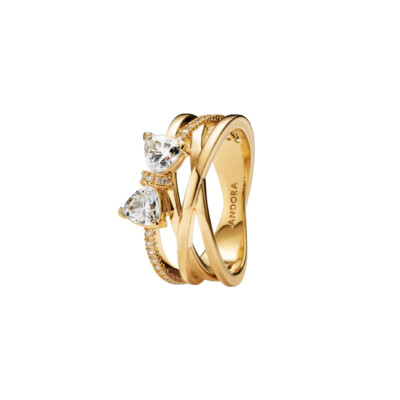 163511C01-56 PANDORA Sparkling Bow & Crossover Band ženski prsten 14k pozl