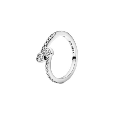 191023CZ-54 PANDORA NAKIT Two Sparkling Hearts ženki prsten, srebro 925 D7/16