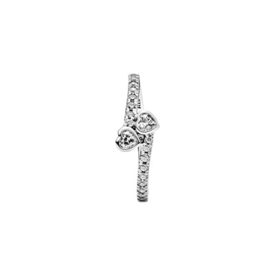 191023CZ-56 PANDORA NAKIT Two Sparkling Hearts ženki prsten, srebro 925 D7/16 - 191023CZ 1