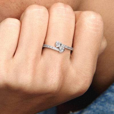 191023CZ-56 PANDORA NAKIT Two Sparkling Hearts ženki prsten, srebro 925 D7/16 - 191023CZ 3