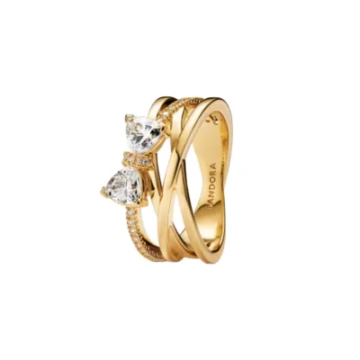 163511C01-56 PANDORA Sparkling Bow & Crossover Band prsten