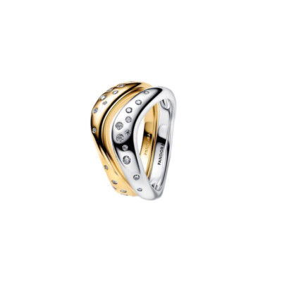164674C01-60 PANDORA NAKIT Organically Shaped Two-Tone Stacking ženski prsten 14k pozl CD/26