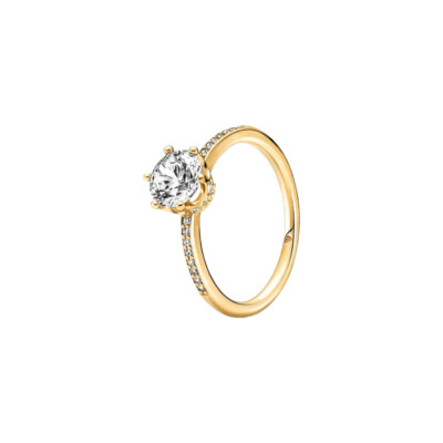 Pandora 168289C01-54 Clear Sparkling Crown Solitaire ženski prsten 14k pozlata