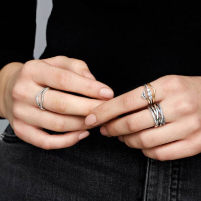 196316CZ-52 PANDORA Sparkling Wishbone ženski prsten - 196316CZ 1