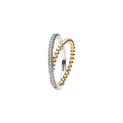 164827C01-56 PANDORA Crossover Beads & Pavé Double Band ženski prsten 14k pozl CE/26